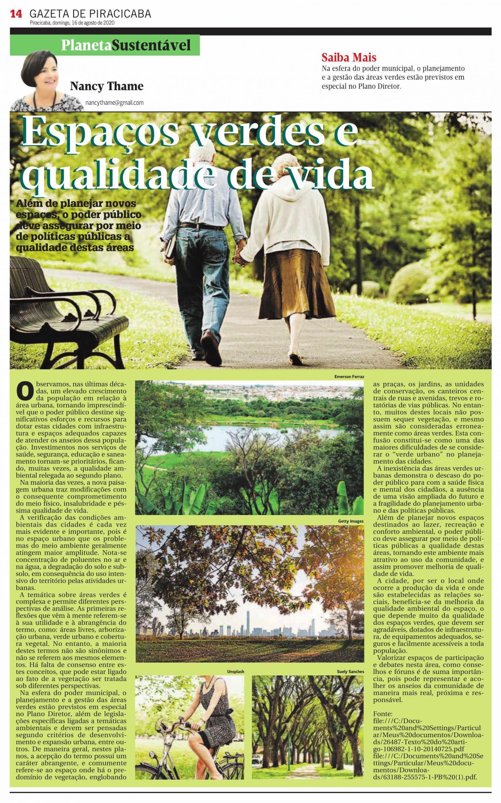 Espaços verdes e qualidade de vida